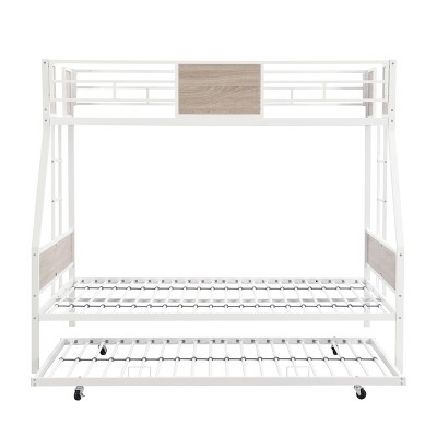 DOMETOUR Twin Over Full Metal Bunk Bed with Trundle, Ladder, Guardrail, No Box Spring, Under Bed Storage, Easy Assembly