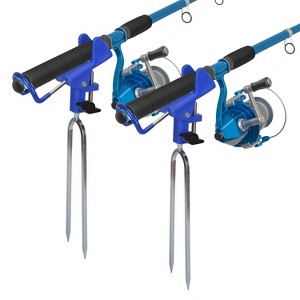 LakeForest"2Pcs Stainless Steel 360° Rotating Fishing Rod Holders for Beach, Sand, Ground - Men Gift"Blue - 1 of 4