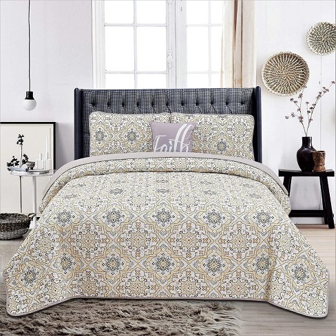 3 Piece Quilt Set Reversible Down Alternative (Twin, Taupe Greyson) -  Hannah Linen