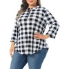 Women's Plus Size Floral Printed V Neck Zip Up 3/4 Sleeve Casual Fashion Blouses - Agnes Orinda - 2 of 4