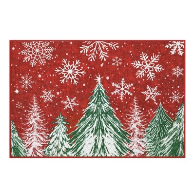 Christmas Area Rug, Red Green Snowflake Tree Rugs Washable Throw Runner Rugs Carpet for for Living Room Kitchen Dining Room Nursery Kids Room Office