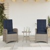 vidaXL 3-Piece Poly Rattan Bistro Set - Adjustable Reclining Chairs with Cushions & Round Table, Weather-Resistant, Gray/Navy Blue - 3 of 4