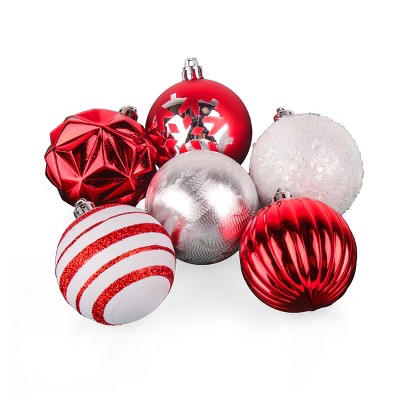 Red and White Christmas Ball Ornament Set, 2-Inch, 96 Pieces