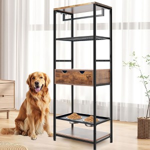 Okak Modern Multi-Level Wooden Pet Tree Storage Tower for Indoor,Dog/Cat Condo Feeding Station Cabinet with Shelves - 1 of 4