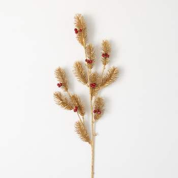 Artificial Gold Pine Red Berry Stem Multicolor 33.5"H
