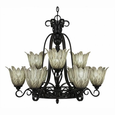 Toltec Lighting Elegante 9 - Light Chandelier in  Dark Granite with 7" Vanilla Leaf Shade