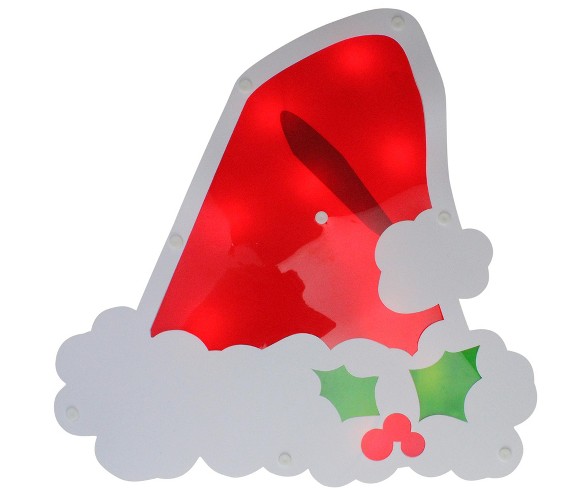 Impact Innovations 12.5" Lighted Santa Hat with Holly Berries Window Silhouette Decoration