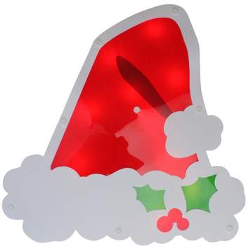 Impact Innovations 12.5" Lighted White and Red Santa Hat Christmas Window Silhouette Decoration