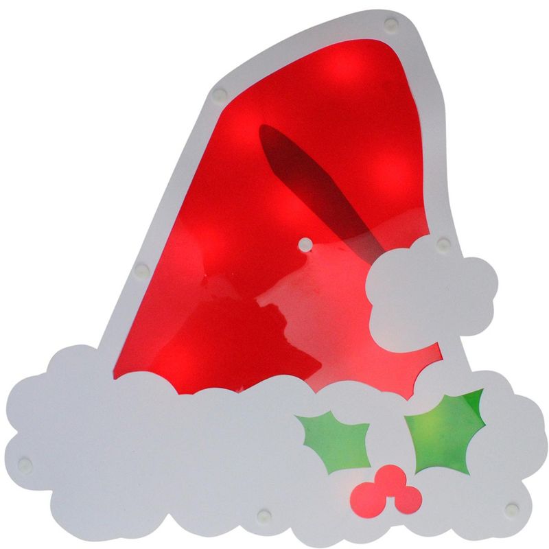 Impact Innovations 12.5" Lighted White and Red Santa Hat Christmas Window Silhouette Decoration, 1 of 3