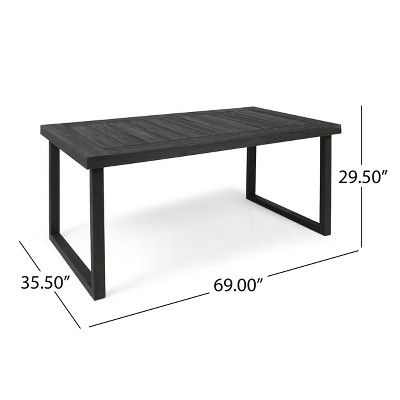 Dark Gray Acacia Wood Outdoor Dining Table with Slatted Surface