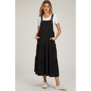 Pinkblush Black Button Sling Tiered Maternity Midi Dress - 1 of 4