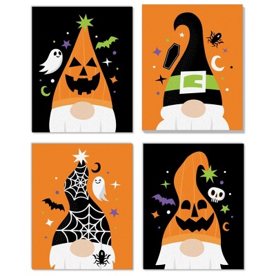 Big Dot of Happiness Halloween Gnomes - Unframed Spooky Fall Linen Paper Wall Art - Set of 4 - Artisms - 8 x 10 inches