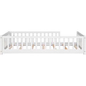 Acekool Twin Size Kids Floor Bed with Guard Rails, Montessori Style Low Bed Frame, Play Space, White, Easy Assembly - 1 of 4