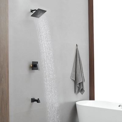 Matte Black Stainless Steel Square Rainfall Shower Faucet Set