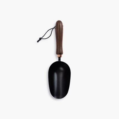 Walnut and Black Stainless Steel Garden Scoop with Ergonomic Handle