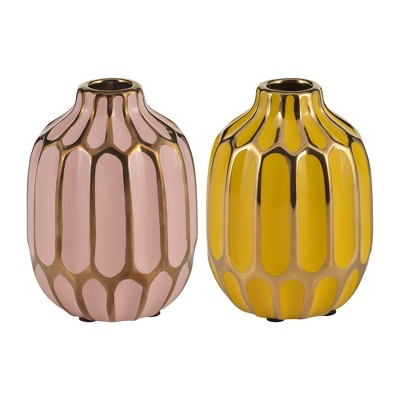 Sagebrook Home Abstract Design Small Ceramic Vases Contemporary Flower Vases for Home Office Decorative Accent - Easy Gift Idea