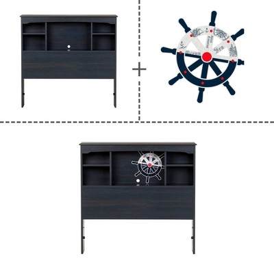 Blueberry Twin Wood Bookcase Headboard with Storage