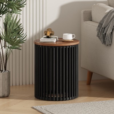 VYNXARIA Acaia solid wood side table,Natural&Black