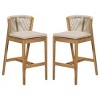 Set of 2 Outdoor Bar Stools with Cushions, Acacia Wood Frame & Curved Backrest, Patio Counter Height Chairs for Patio or Deck-Maison Boucle - 2 of 4