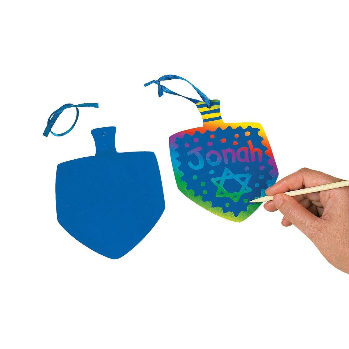 6 1/2" Magic Color Scratch Dreidel Hanukkah Cardstock Ornaments - 24 Pc.