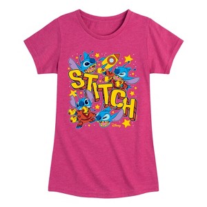 Girls' - Lilo and Stitch - Stitch Space Stickers Fitted Short Sleeve Graphic T-Shirt - 1 of 3