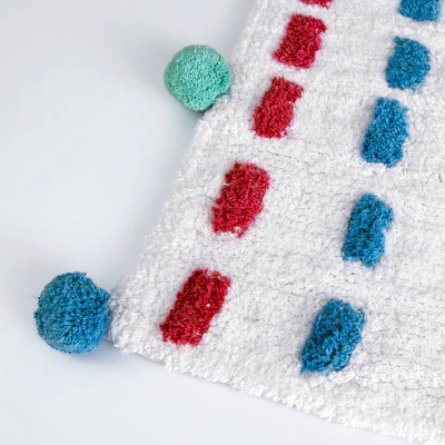 Multicolored Cotton Confetti Dot Bath Rug with Pom Poms