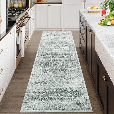 Boho Area Rug, Machine Washable Vintage Distressed Soft Low-Pile Carpet, Non-Slip Non-Shedding Floor Rug for Bedroom, Dining, Living Room
