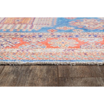 Chandler Blue and Multicolor Hand-Knotted Synthetic Runner Rug