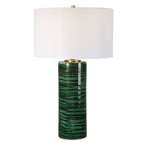 Uttermost Galeno Emerald Green Table Lamp – 27.75″ H Ceramic Body with Linen Shade & Brass Accents - 1 of 4