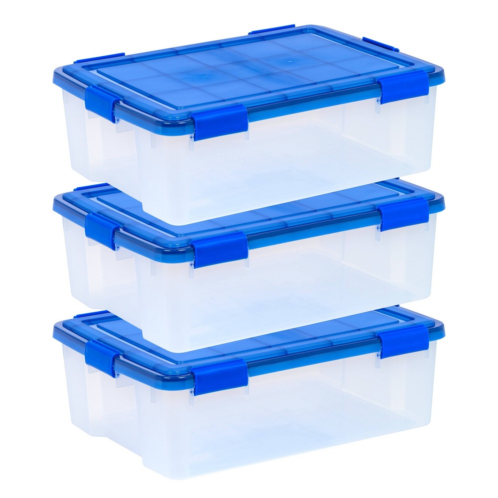 IRIS 41qt 3pk WeatherPro Plastic Storage Bin with Lid: Stackable, Airtight, Moisture-Resistant, Multicolor, Lidded