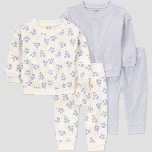 Carter's Just One You® Baby Girls' 4pc Floral Top & Jogger Pants Set - Blue - 1 of 4