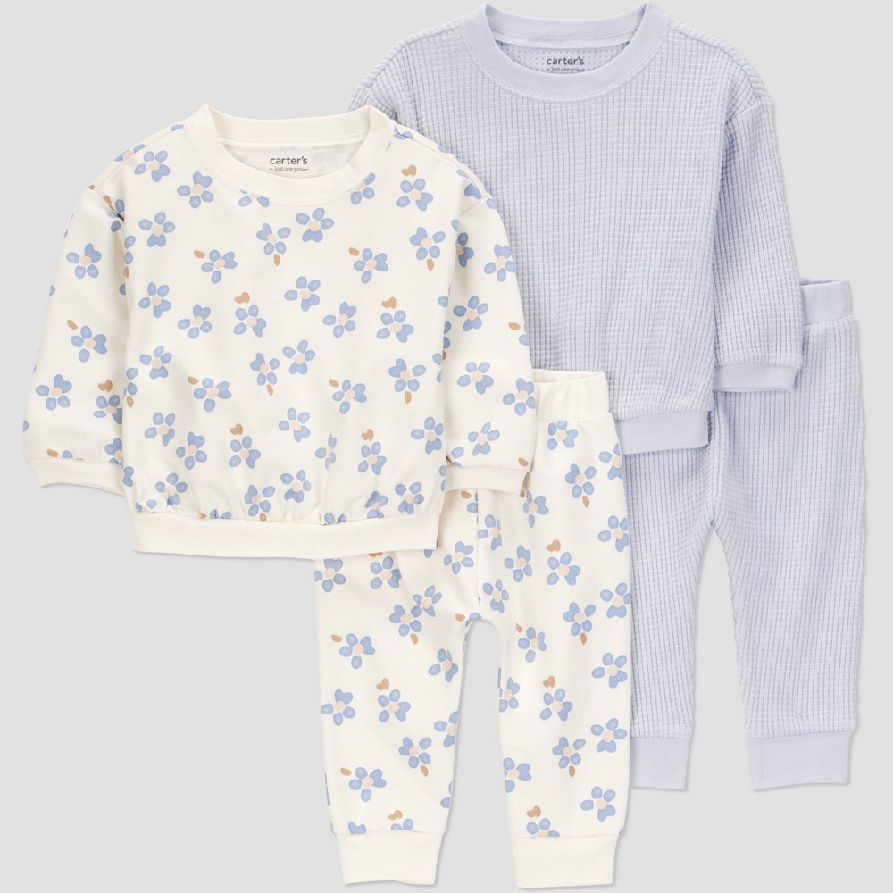 Carter's Just One You® Baby Girls' 4pc Floral Top & Jogger Pants Set - Blue 12M