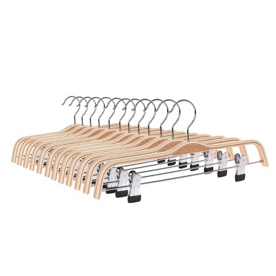 StorageWorks 12pk Wood Laminate Premium Skirt and Pants Hangers with Rubberized Metal Clip