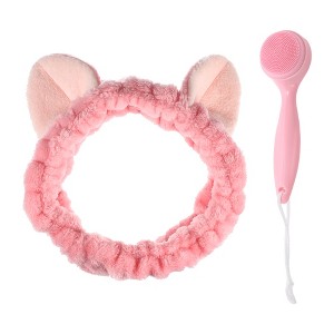 Unique Bargains Women's Cute Cat Ears Headbands Silicone Facial Cleansing Brush Pink 2 Pcs - 1 of 4