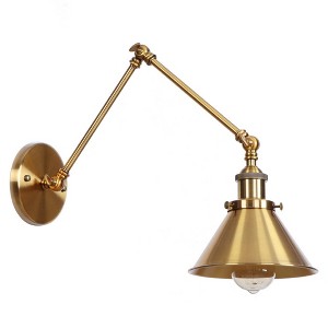 Dewdrop Adjustable Gold Swing Arm Wall Sconce, Vintage Brass Cone Shade Wall Light - 1 of 4