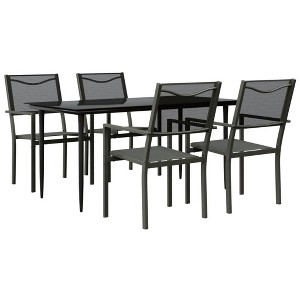 vidaXL Patio Dining Set Outdoor Table and Chair Black Steel and Textilene - 63" Table Length 4 Items - 1 of 4
