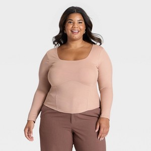 Women's Slim Fit Long Sleeve Corset Top - A New Day™ - 1 of 3