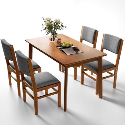 5-Piece Rectangular Dining Table Set with Solid Wood Legs, Kitchen Table and 4 Upholstered Chairs, Space-Saving Furniture for Dining Room or Kitchen