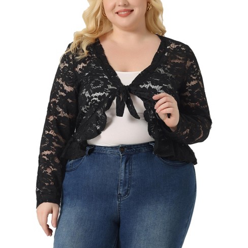 Agnes Orinda Women's Plus Size Floral Long Sleeves Bomber Jackets 