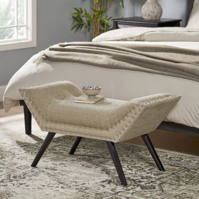 CAVINAS Modern Flared Ottoman Bench, Upholstery Ottoman with Nailhead Accents and Tufted Stitching, Accent Stools, Entryway Benches for Living Room