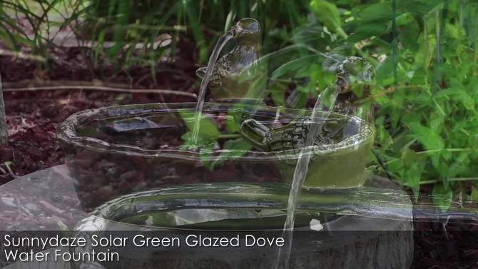 Sunnydaze Outdoor Solar Powered Glazed Ceramic Dove Water Fountain with Submersible Pump and Filter - 7" - Green, 2 of 11, play video