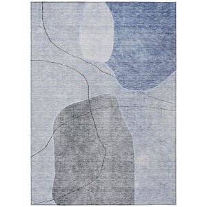Denim Blue And Sky Blue Abstract Washable Indoor Outdoor Area Rug - 1 of 4