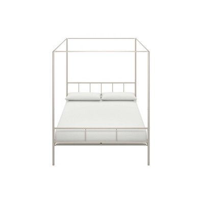 Marion Queen White Metal Canopy Platform Bed with Headboard