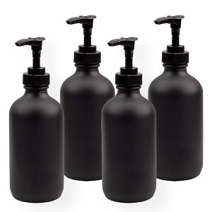 Cornucopia Brands Black Coated 8oz Glass Pump Bottles 4pk; Great for Lotions, Liquid Soap, Aromatherapy and More - 1 of 4