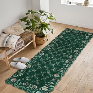 Acekool Floral Runners,Kitchen Runner Rug Ultra-Thin, Non-Slip Hallway Rug Stain Resistant Boho Low-Pile Carpet for ‎Bathroom Bedroom - 1 of 4