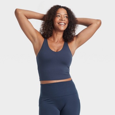 Women's Flex Light Support V-Neck Cropped Sports Bra - All In Motion™ Navy Blue M