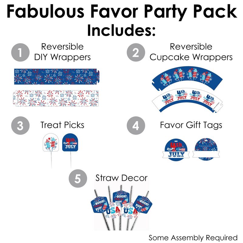Big Dot of Happiness Firecracker 4th of July -  Party Favors and Cupcake Kit - Fabulous Favor Party Pack - 100 Pieces, 2 of 9