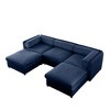 Elegant White Chenille  Sofa with Storage Seat and Ottoman, U-Shaped 3-Seater Cylindrical Backrest and Armrests - 3 of 4