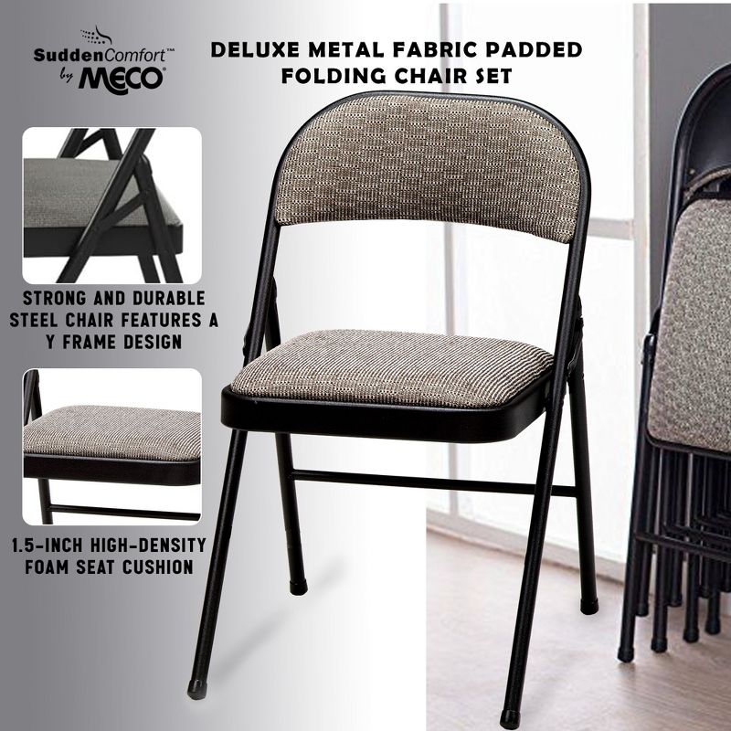MECO Sudden Comfort Deluxe Metal Fabric Padded Folding Chair Set for Indoor Home Special Occasions or Outdoor Events, Black (Set of 4), 4 of 8
