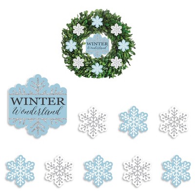 Big Dot of Happiness Winter Wonderland -  Snowflake Holiday Party and Winter Wedding Front Door Decorations - DIY Accessories for Wreath - 9 Pieces